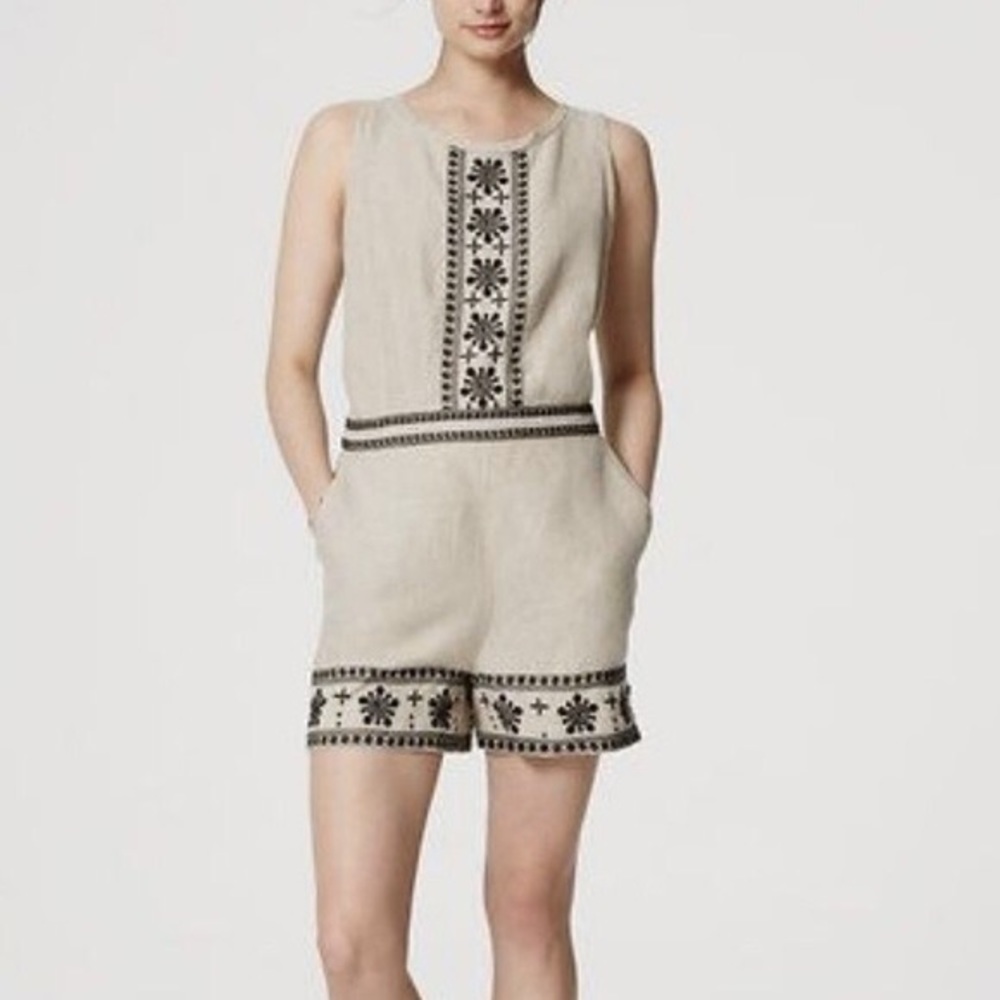 Loft Petite Embroidered Linen Romper